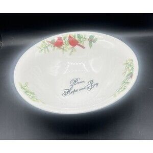 Lily Creek Peace Hope Joy Cardinal Christmas Serving Bowl 10” Atico Stoneware